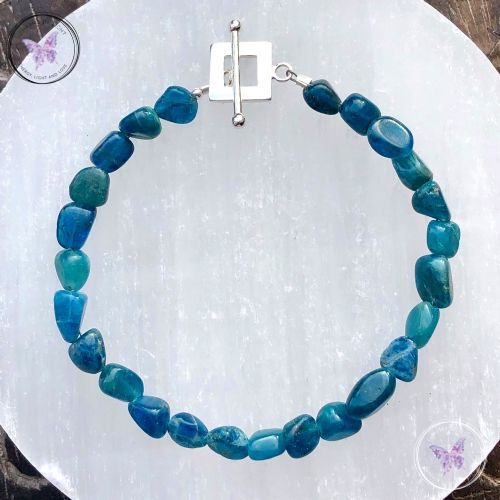 Blue Apatite Pebble Bracelet with Square Silver Toggle Clasp